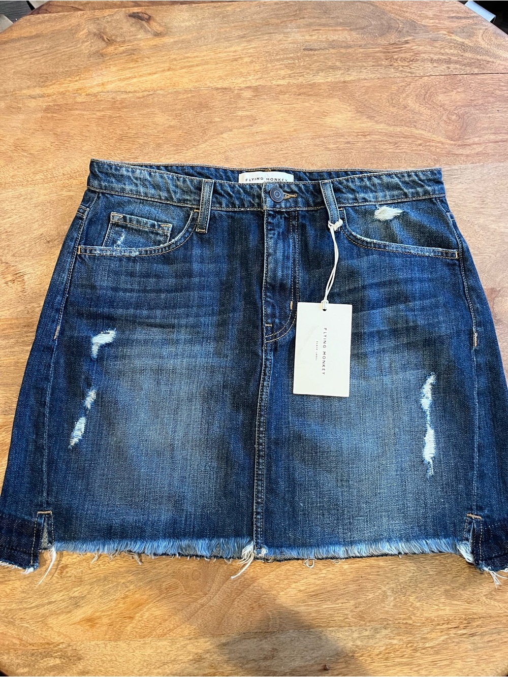 Flying Monkey Dark Blue Distressed Denim Mini Skirt